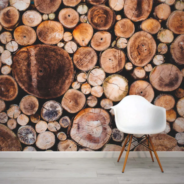 Papier peint 3D parement rondins de bois