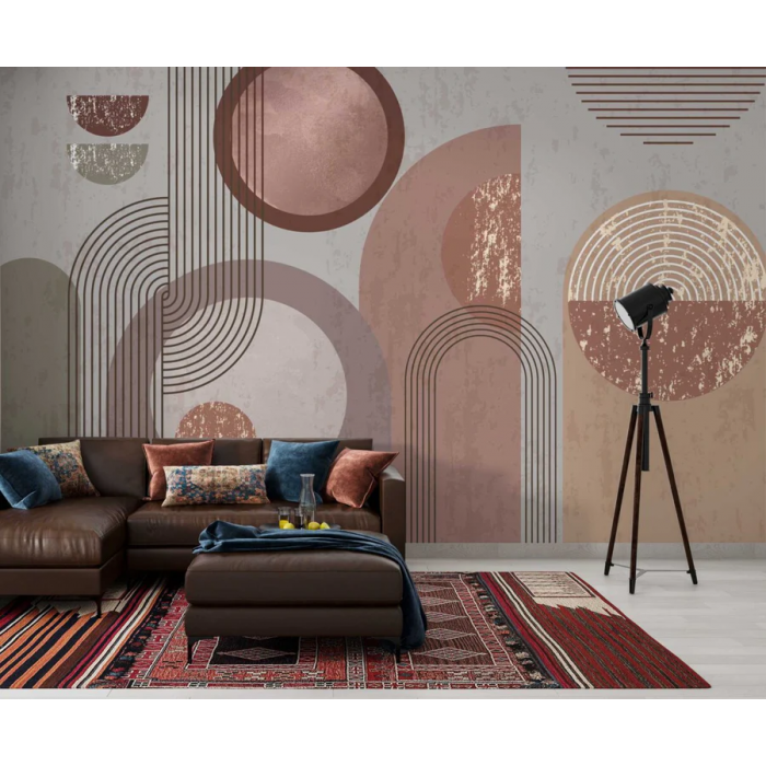 Papier peint architectural cercles et lignes abstraites