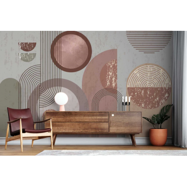 Papier peint architectural cercles et lignes abstraites