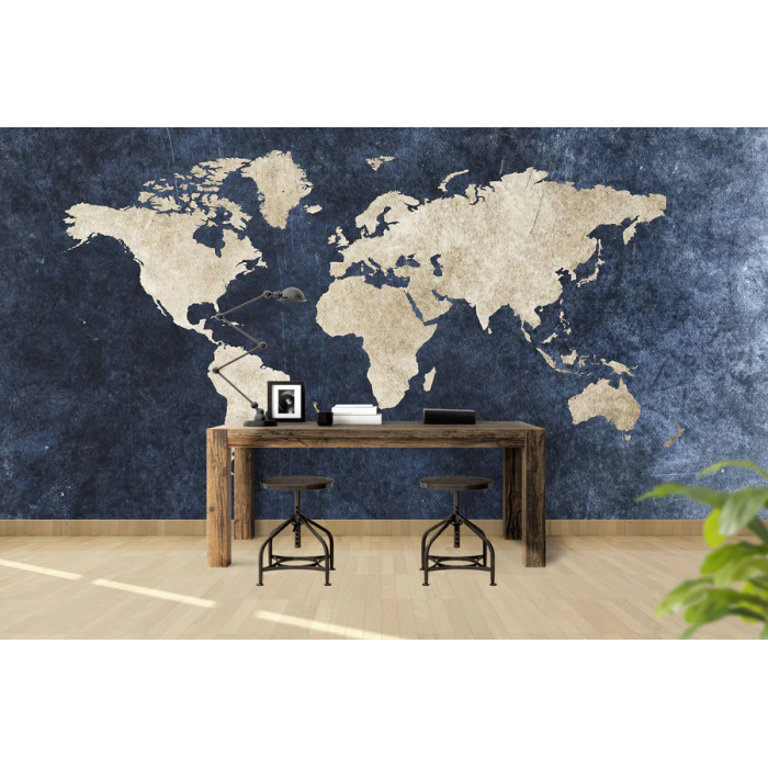Papier peint carte bleu & beige