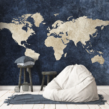 Papier peint carte bleu & beige