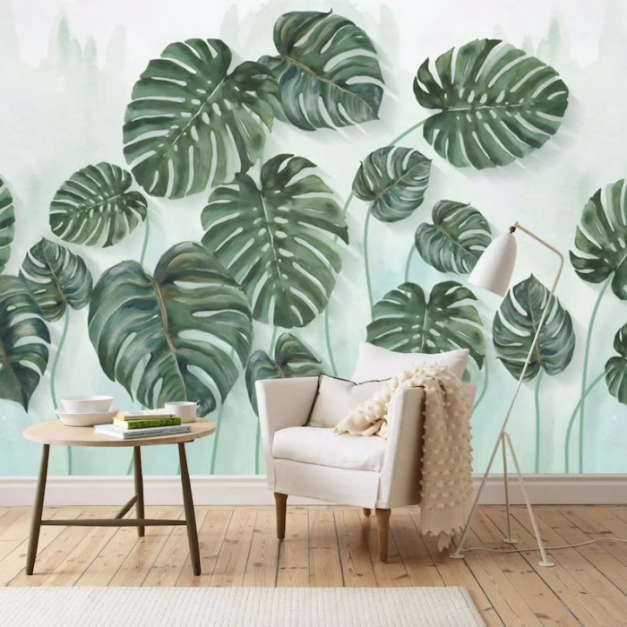 Fresque murale feuille de monstera deliciosa