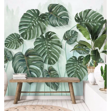 Fresque murale feuille de monstera deliciosa