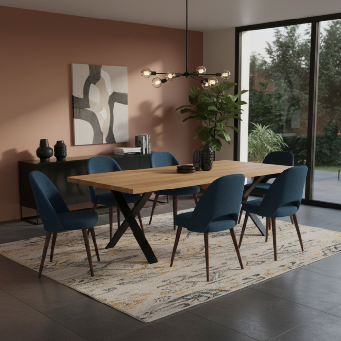 Table en chêne massif et pied croix en acier (sur-mesure)