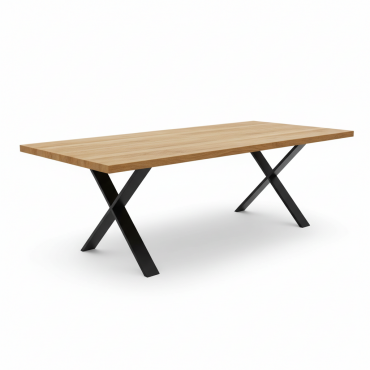 Table en chêne massif et pied croix en acier (sur-mesure)