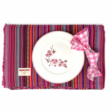 Nappe rose et rayures colorées en poly-coton - Rosado