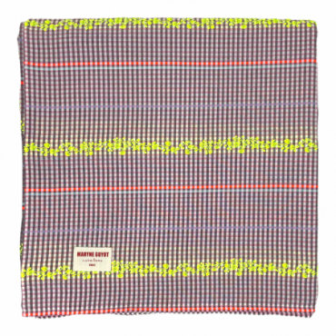 Nappe vichy violet et aux broderies fleuries jaune fluo