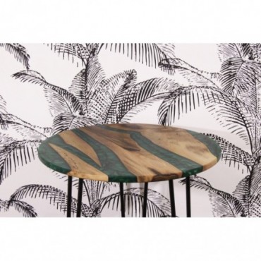 Table d'appoint en bois, résine et acier